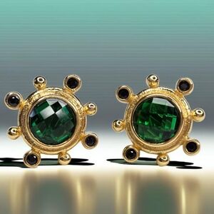 18k Gold Plated Byzantine Emerald Quartz Onyx Earrings